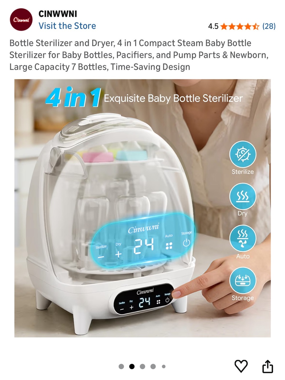 4-in-1 Baby Bottle Sterilizer & Dryer - White
